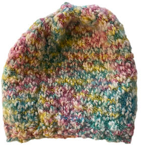 Hand knit baby beanie rainbow Color